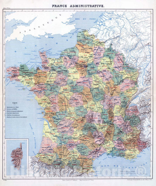 Historic Map : 1882 France Administrative. - Vintage Wall Art