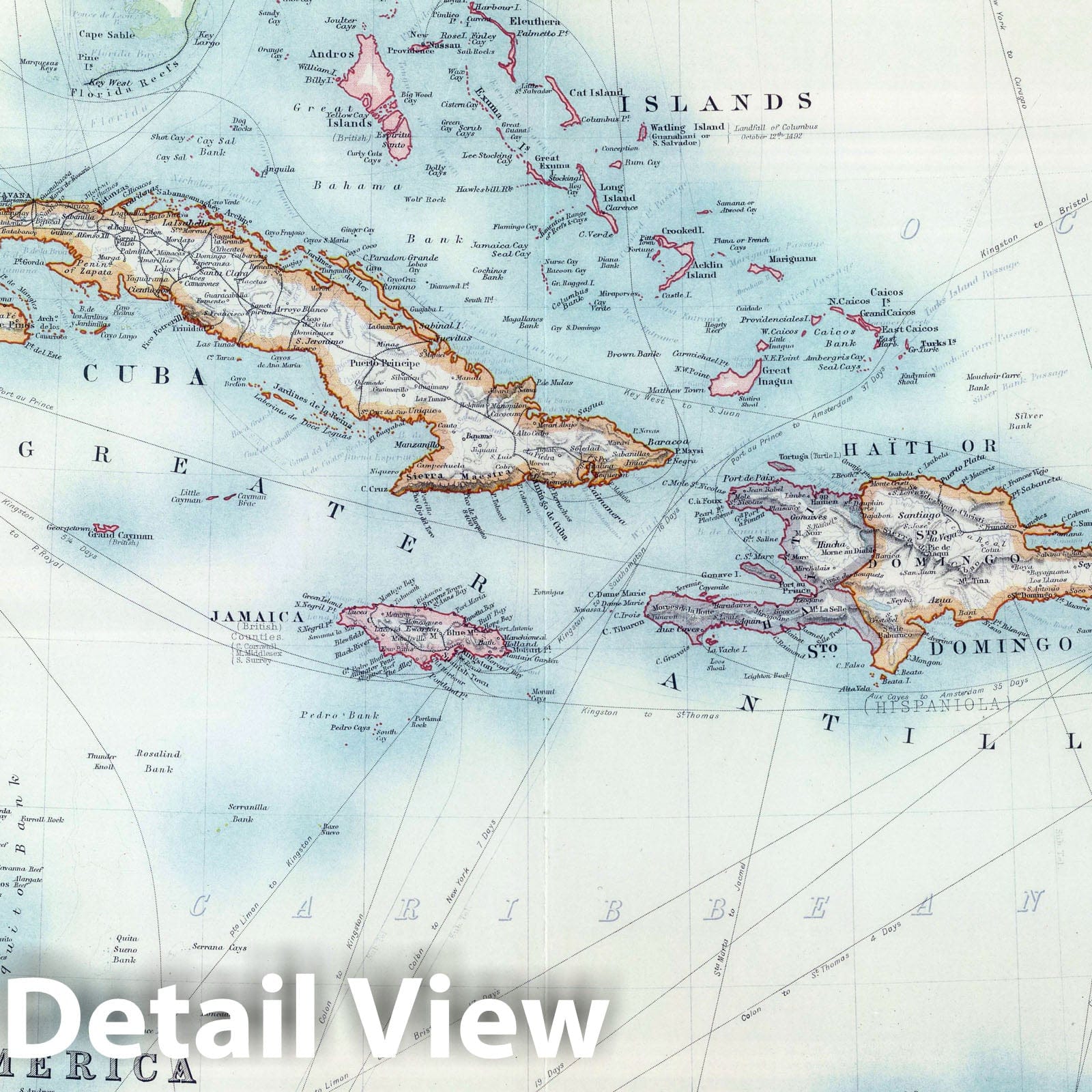 West India Islands and Central America, 1912 - Historical Map Print
