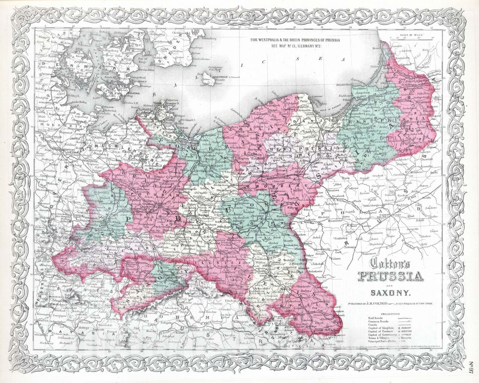 Historic Map : 1865 Prussia and Saxony. - Vintage Wall Art
