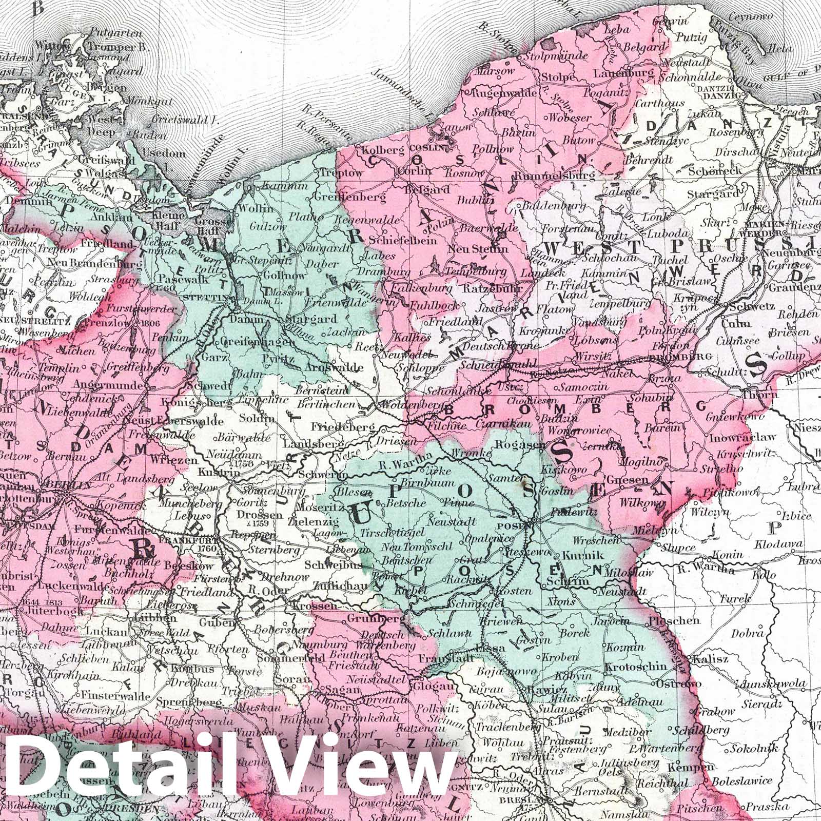 Historic Map : 1865 Prussia and Saxony. - Vintage Wall Art