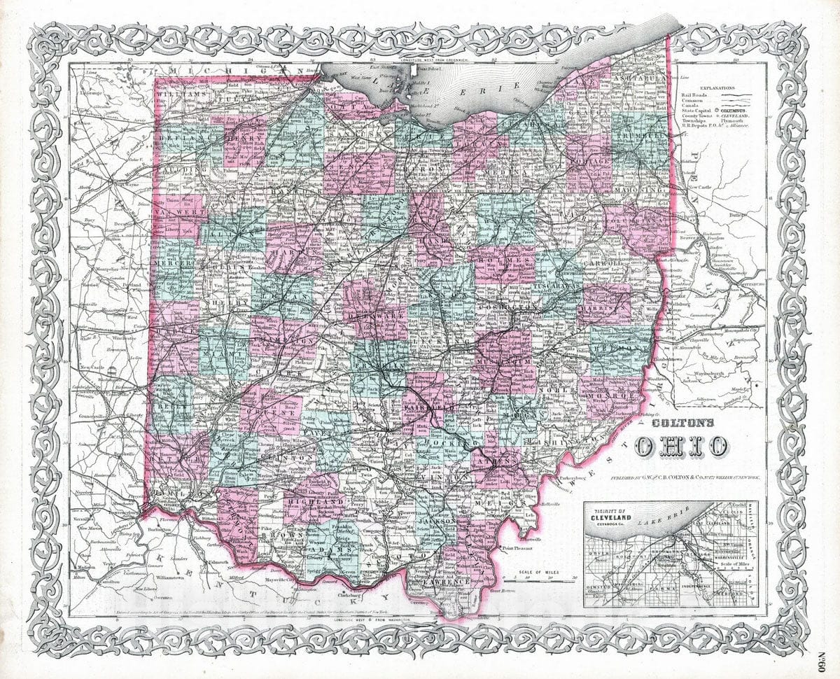 Historic Map : 1869 Ohio. - Vintage Wall Art