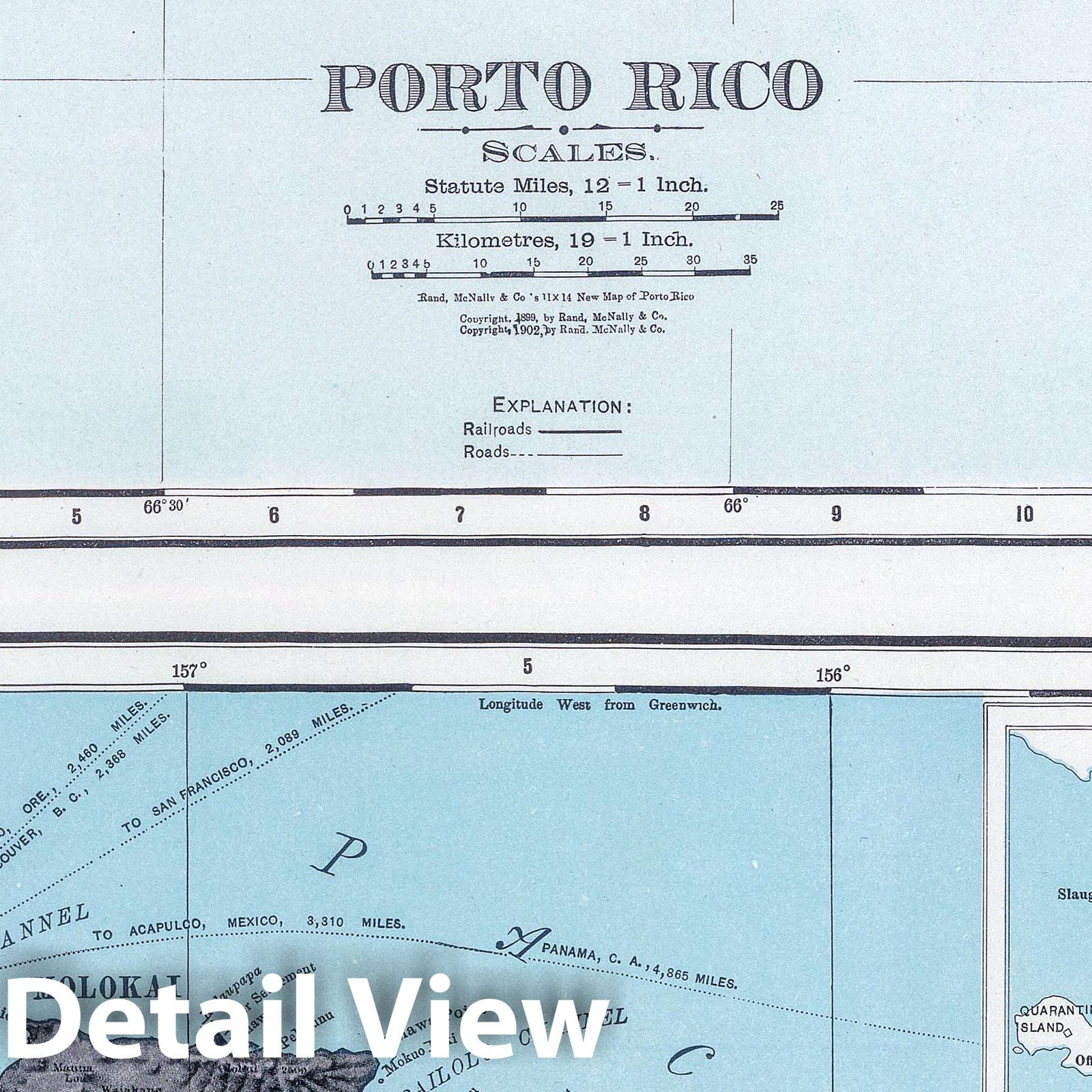 Puerto Rico and Hawaii - Railroad Map, 1903 - Historical Atlas Print