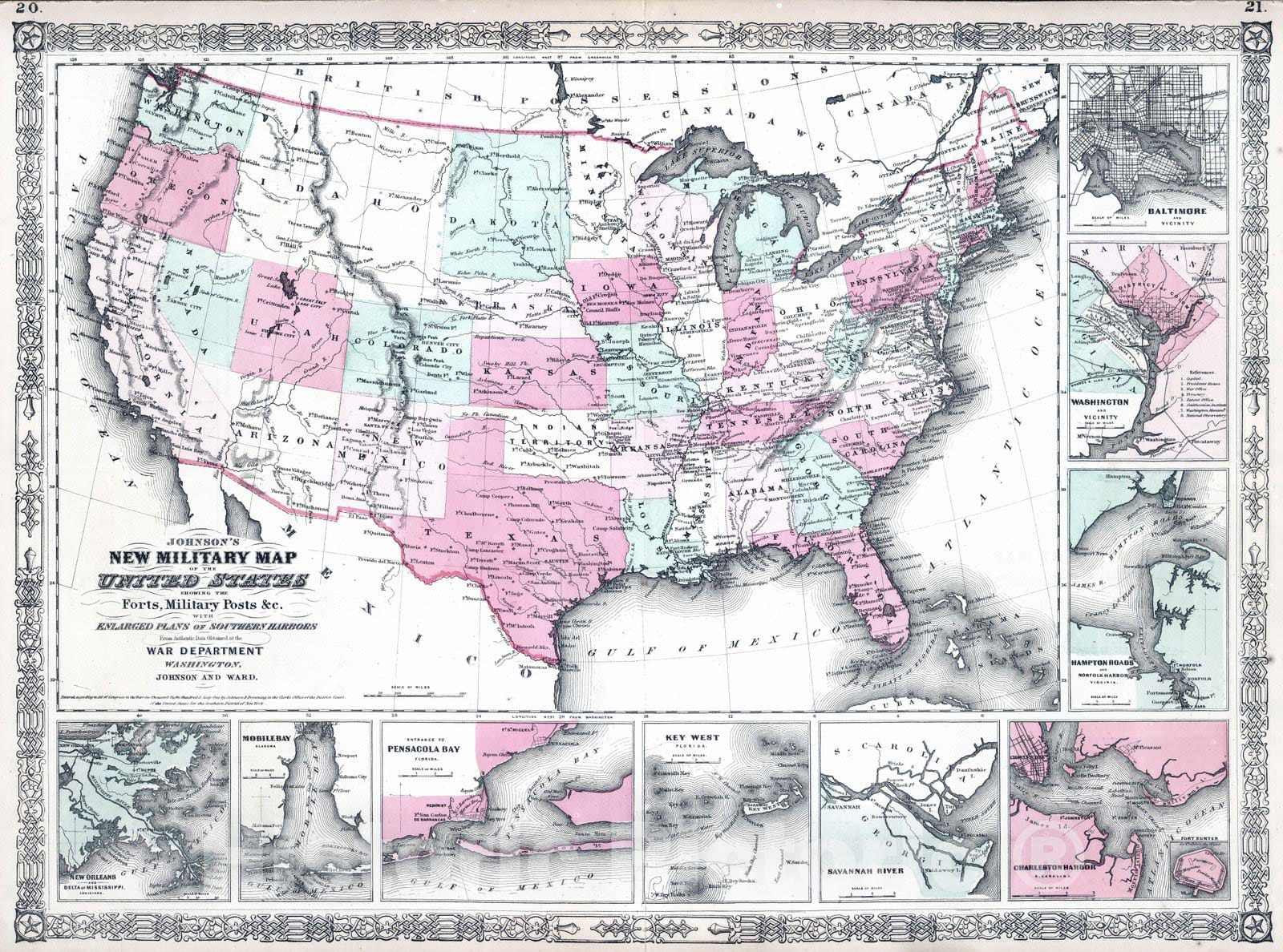 Historic Map : 1861 New Military Map of the United States - Vintage Wall Art
