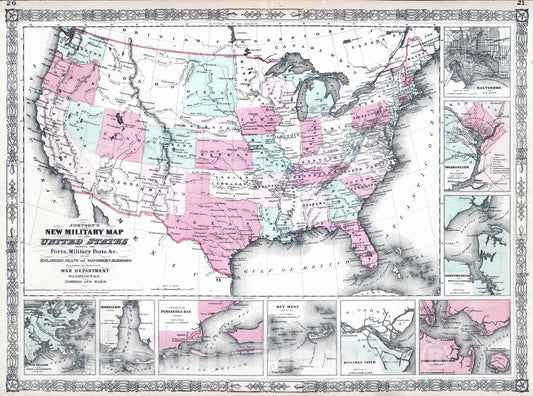 Historic Map : 1861 New Military Map of the United States - Vintage Wall Art