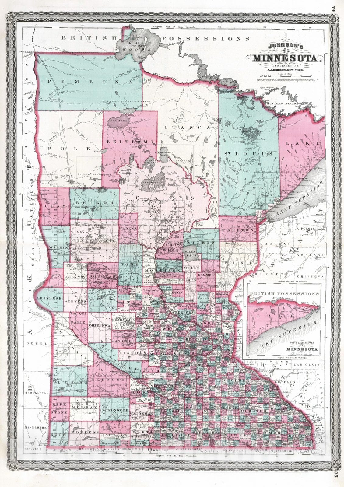 Historic Map : 1870 Minnesota. - Vintage Wall Art