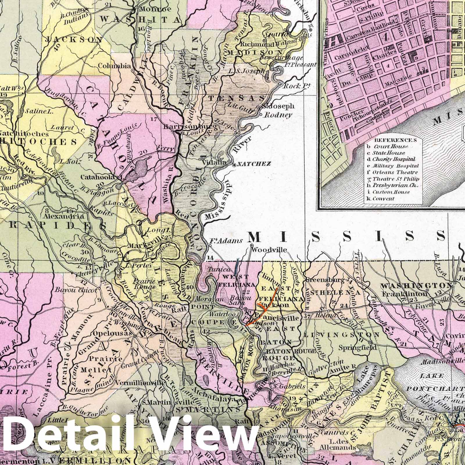 Louisiana with New Orleans - Nautical Chart, 1849 - Historical Map Print