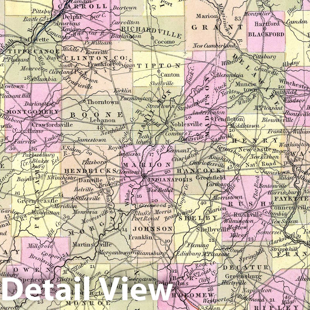 Historic Map : 1849 New Map of Indiana with its Roads & Distances - Vintage Wall Art