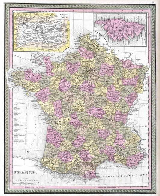 Historic Map : 1849 France - Vintage Wall Art