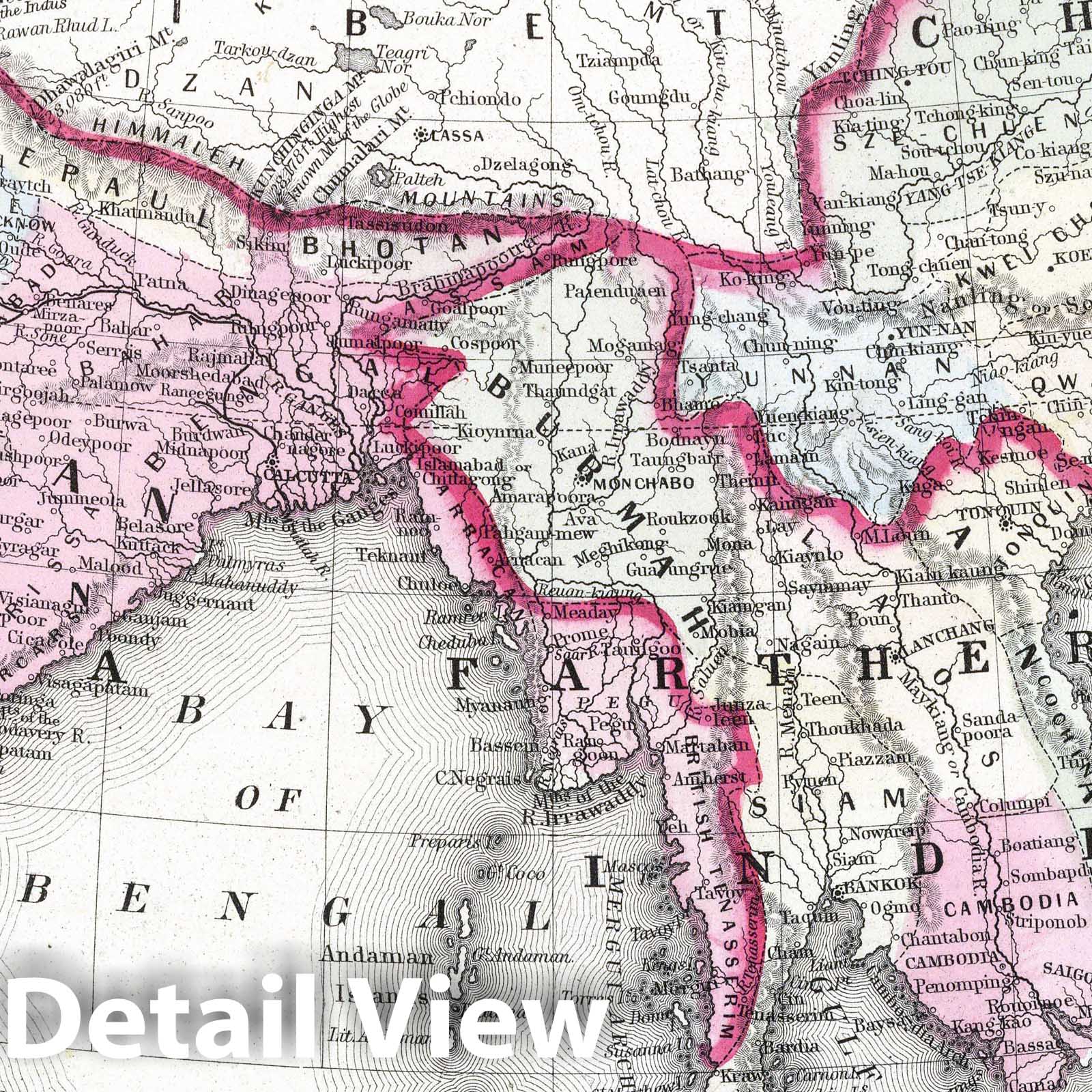 India, China, and Tibet, 1865 - Historical Map Print