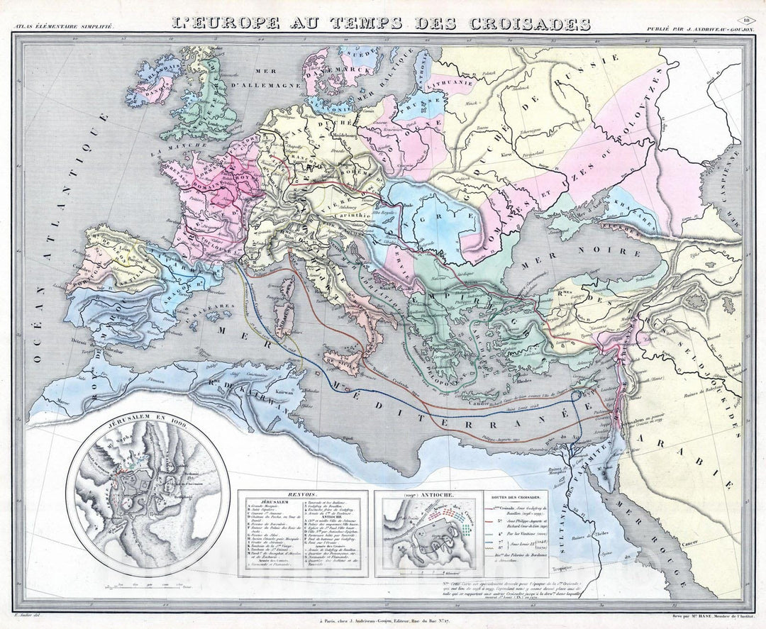 Historic Map : Antioch (Classical), 1838 L'Europe au Temps des Croisades. , Vintage Wall Art