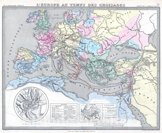 Historic Map : Antioch (Classical), 1838 L'Europe au Temps des Croisades. , Vintage Wall Art