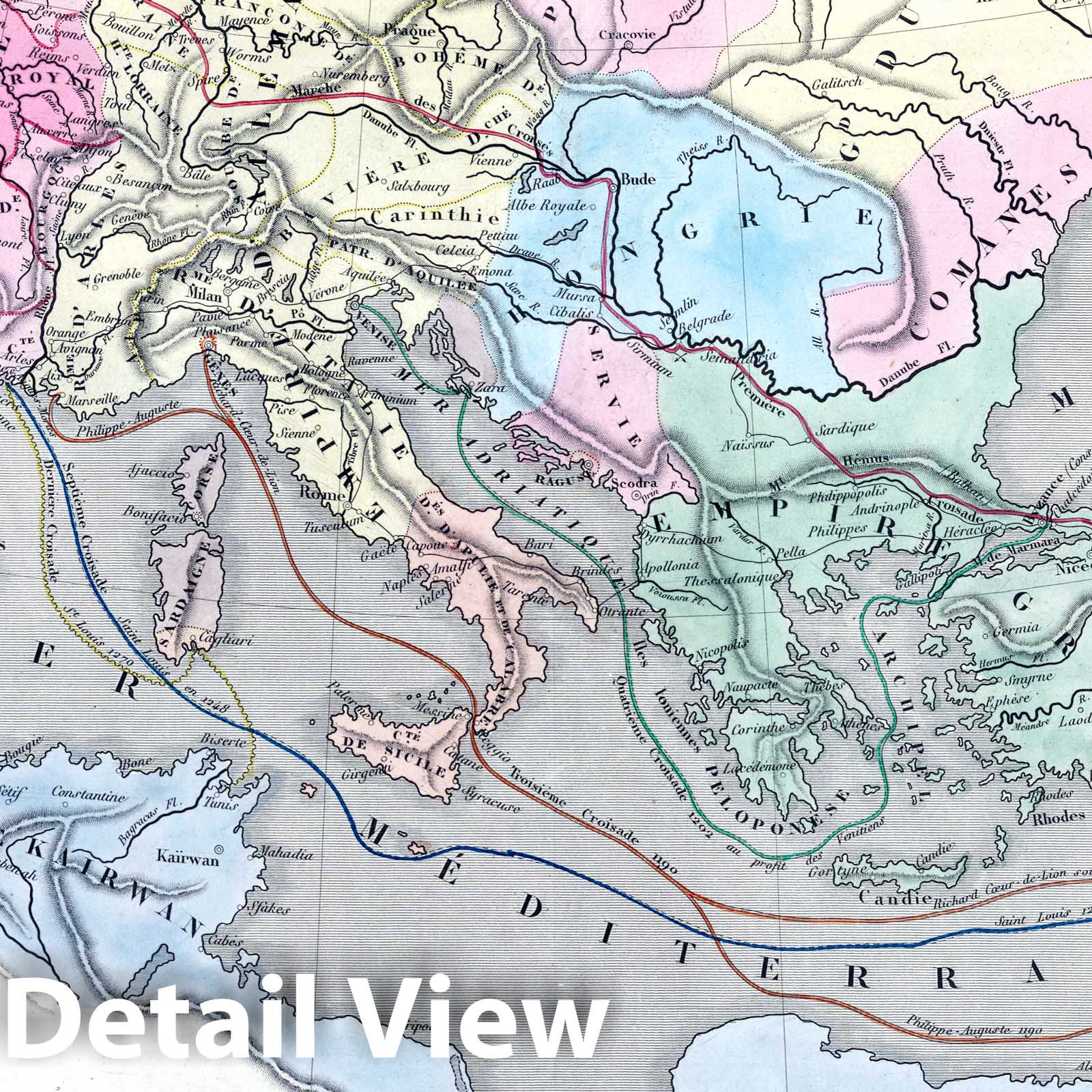 Europe at the Time of the Crusades with Antioch and Jerusalem, 1838 - Historical Map Print