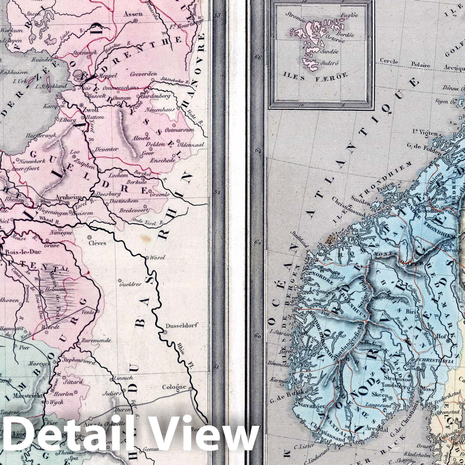 Netherlands and Belgium, Sweden and Denmark, 1838 - Historical Map Print