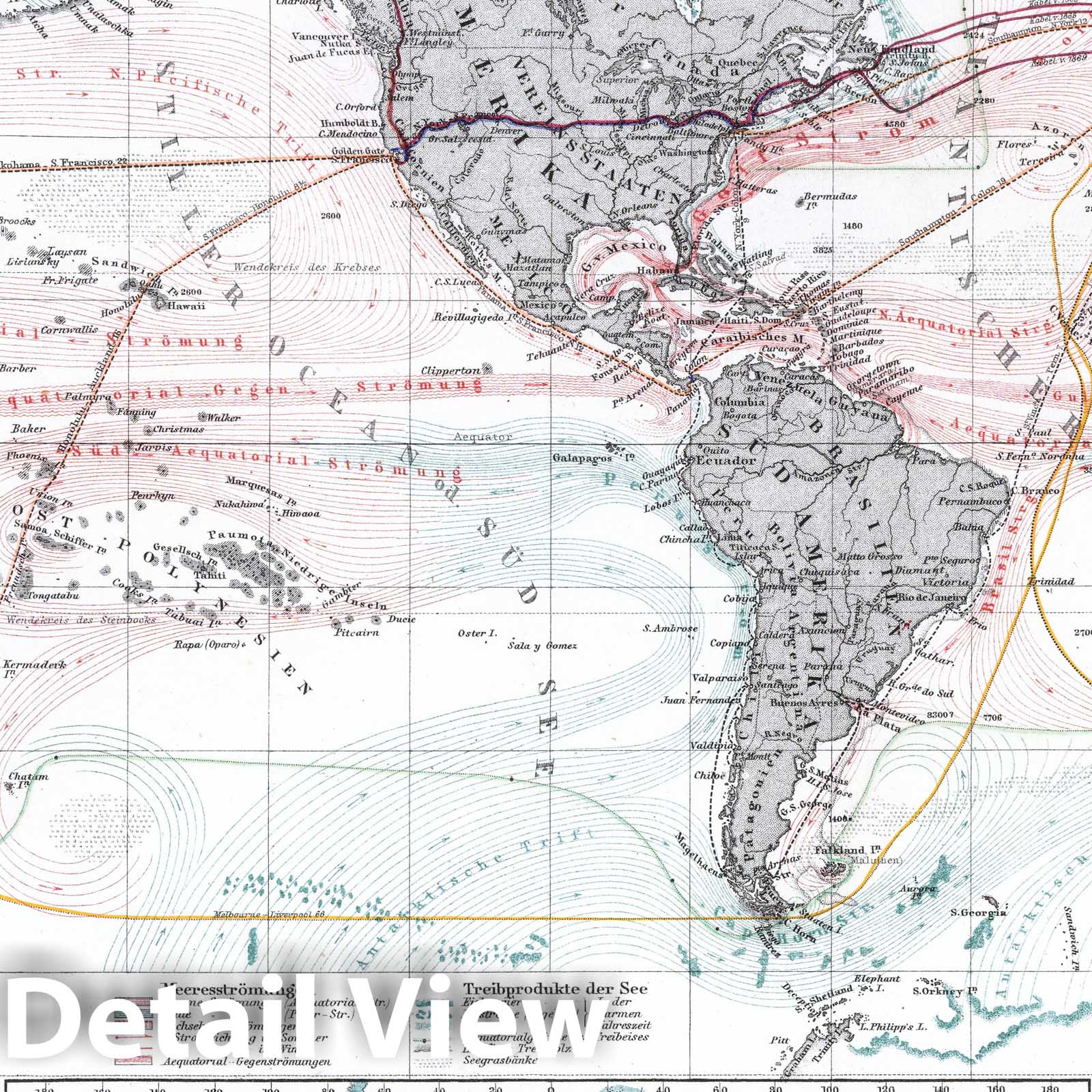 World Ocean Currents and Trade Routes, 1870 - Historical Map Print