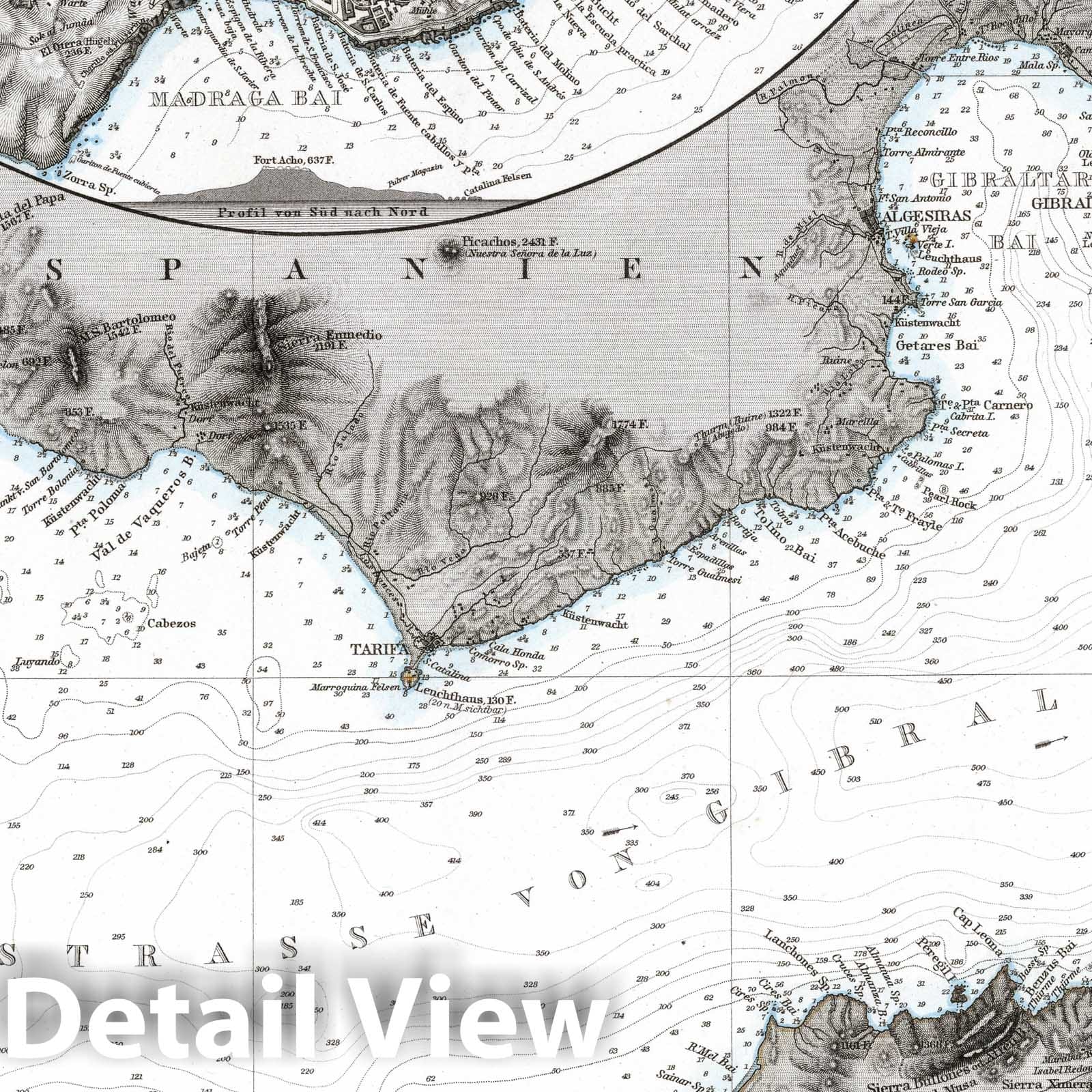 Strait of Gibraltar - Plate No. 35a, 1869 - Stieler's Hand Atlas Historical Map Print