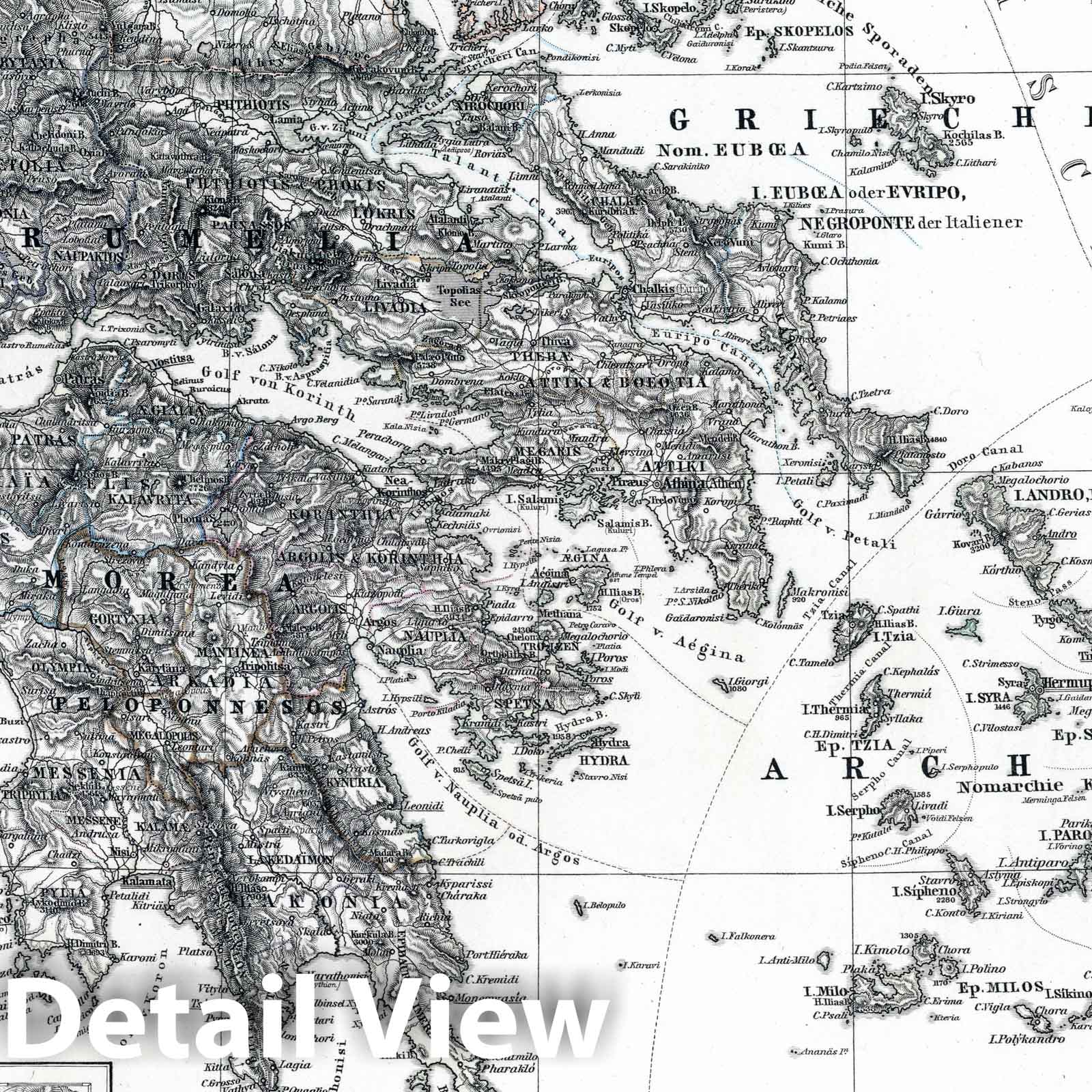 Greece and the Aegean Sea - Stieler's Hand-Atlas 1867 Map Print