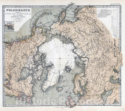 Historic Map : 1869 Polar-Karte. (Northern Hemishere). - Vintage Wall Art