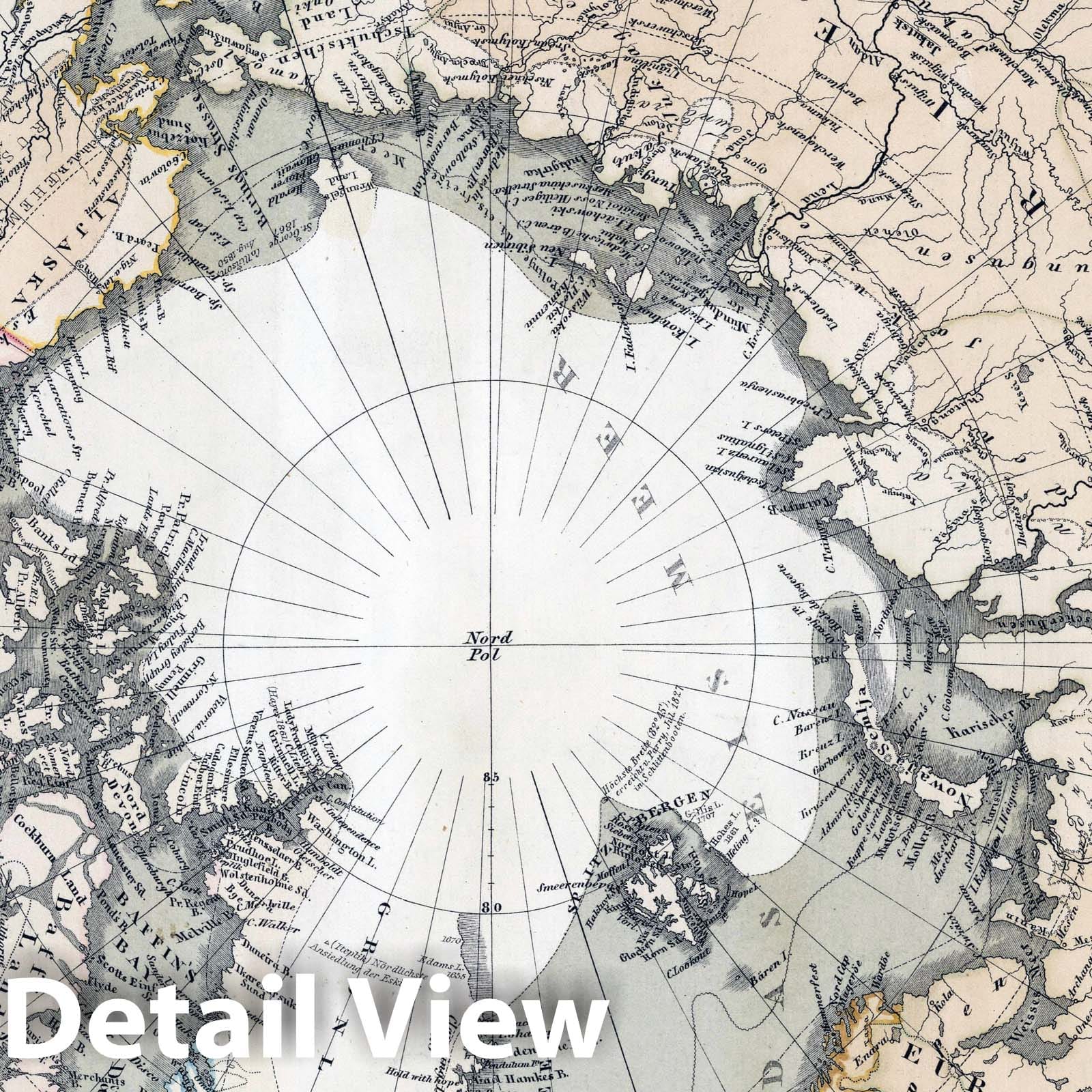 Northern Hemisphere - Plate No. 41b, 1869 - Stieler's Hand-Atlas Historical Map Print