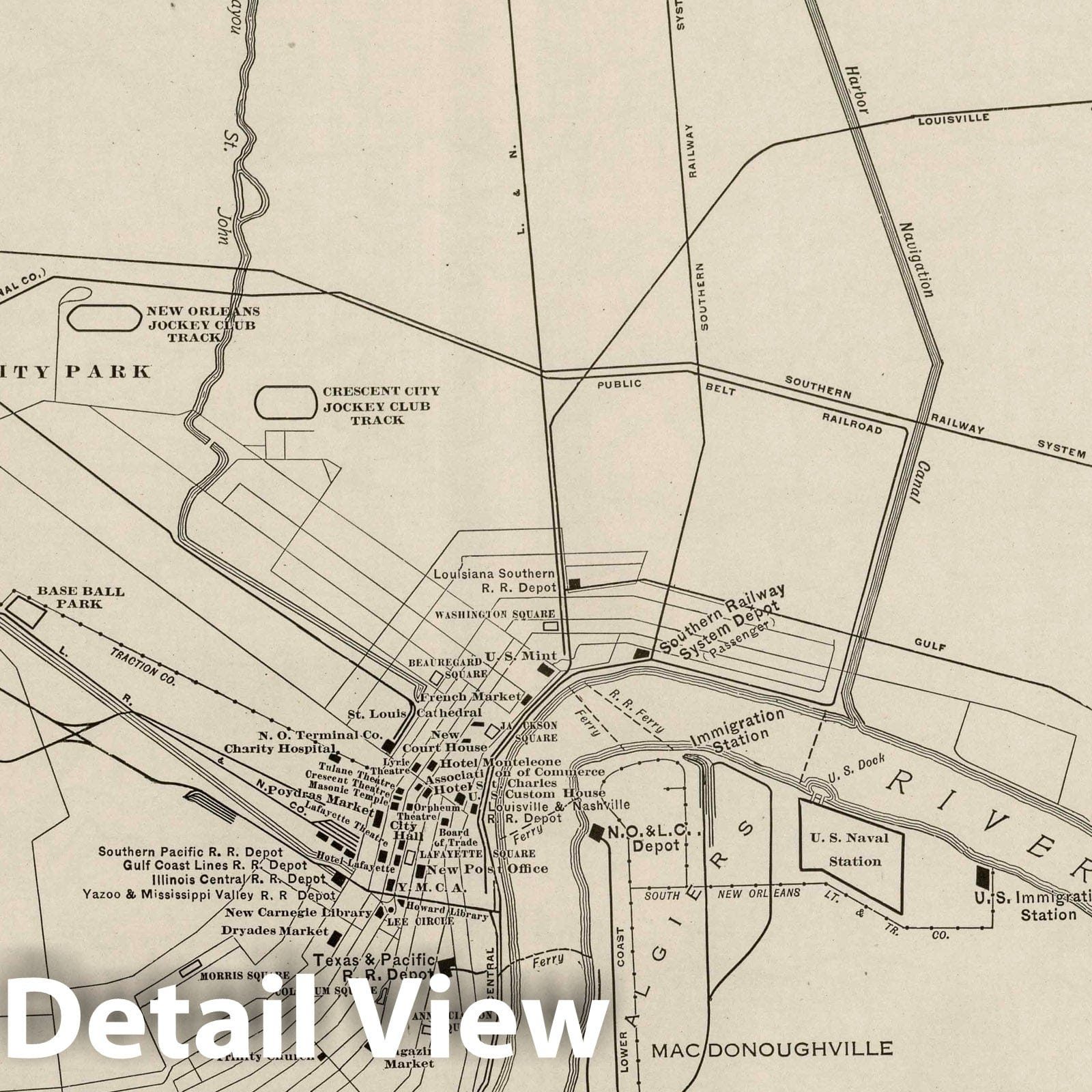 New Orleans and Vicinity - Railroad Map, 1924 - Rand McNally Historical Print