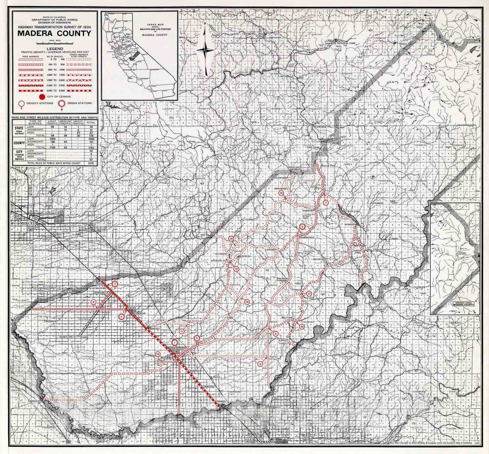 Historic Wall Map : 1935 Madera County. - Vintage Wall Art