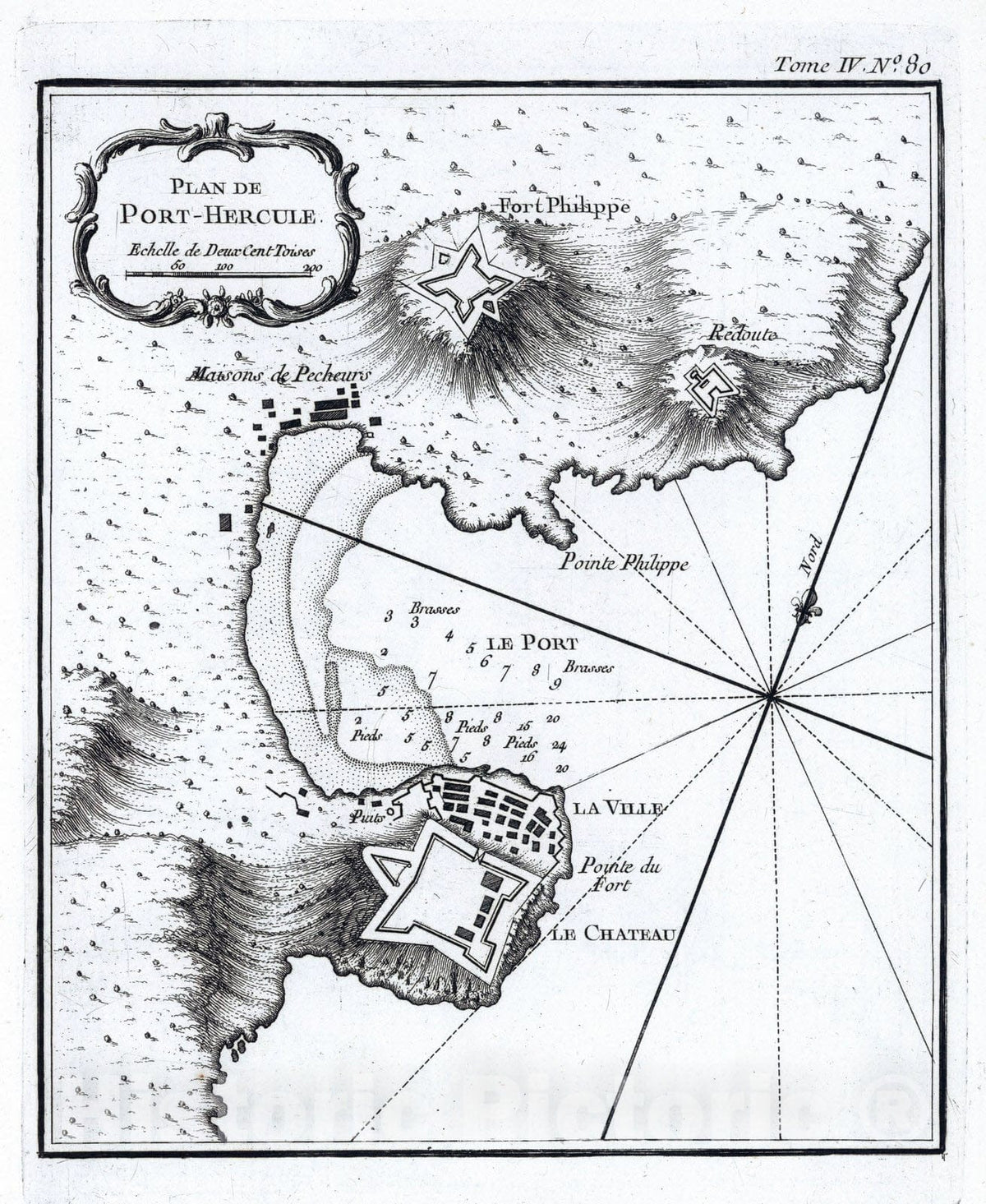 Historic Map : Chart Atlas - 1764 Plan de Port-Hercule - Vintage Wall Art