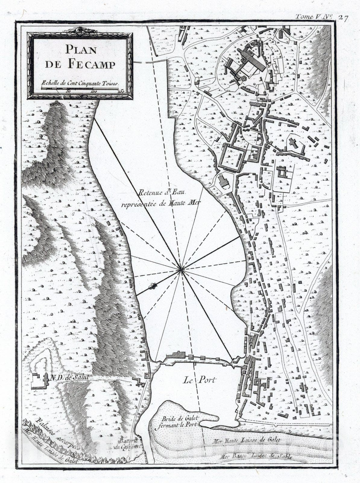 Historic Map : France , Fecamp France, 1764 Plan de Fecamp. , Vintage Wall Art