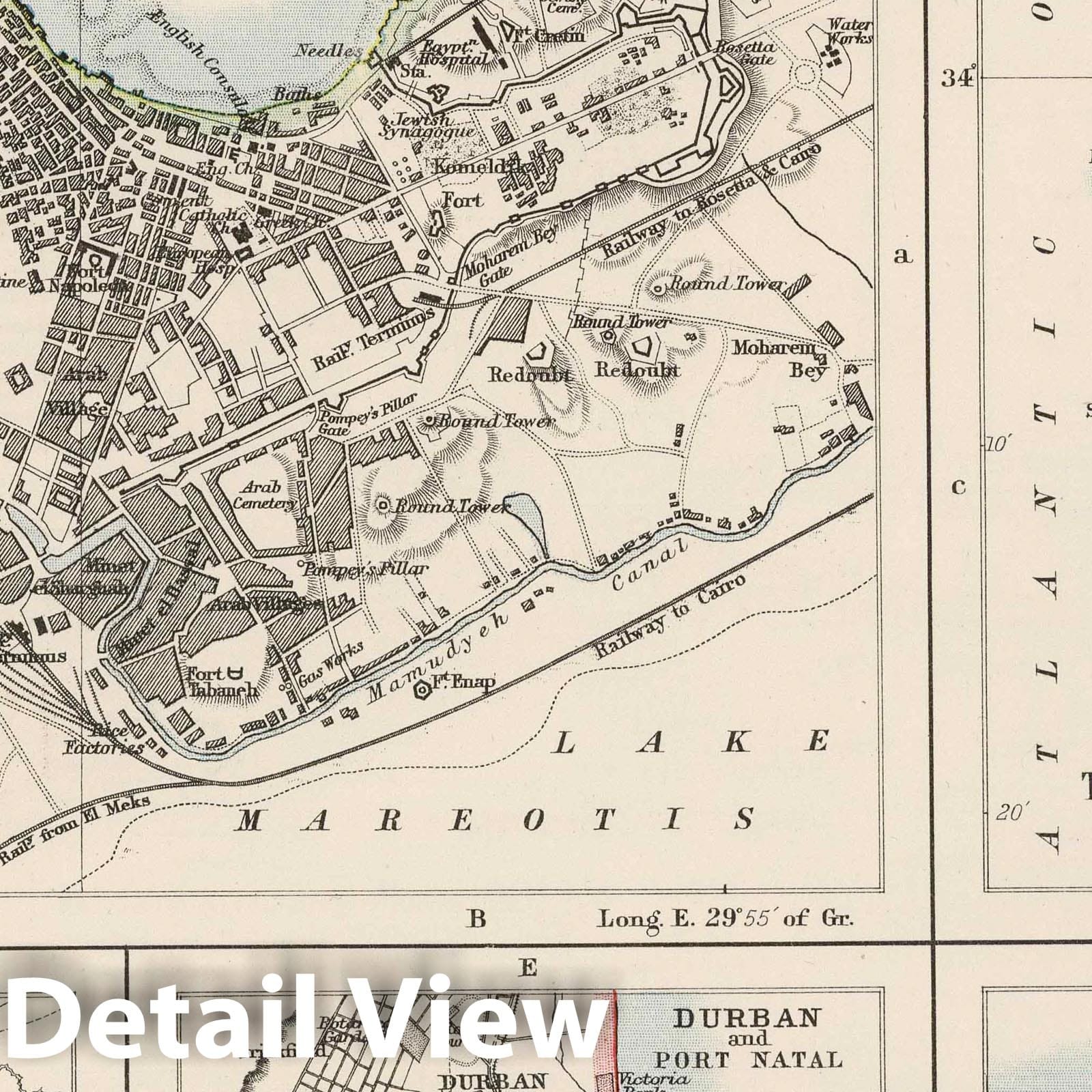 Alexandria, Cape Town, Cairo, Durban - Physical Map, 1906