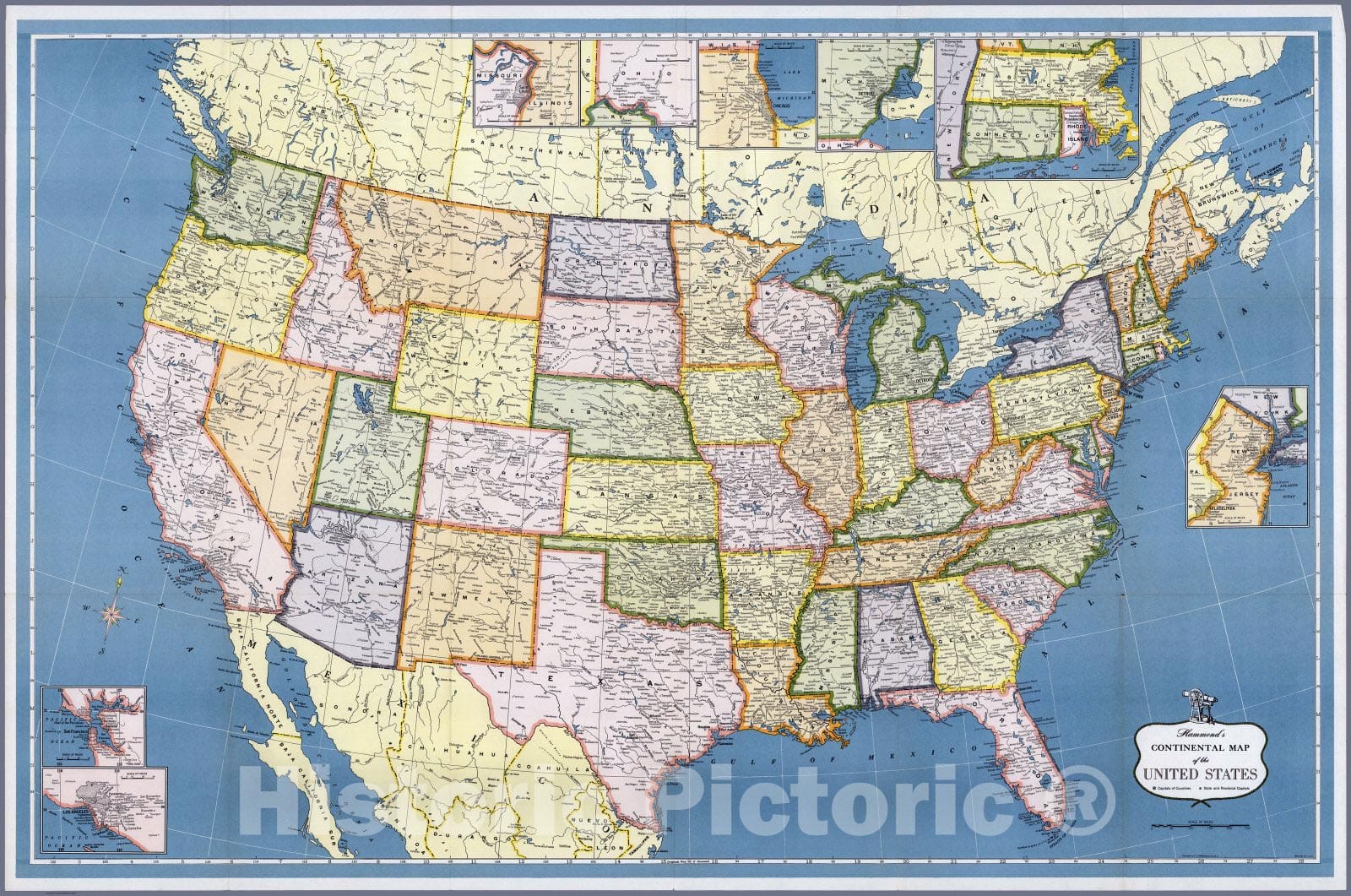 Historic Map : Case Map - 1957 Hammond's United States. - Vintage Wall Art