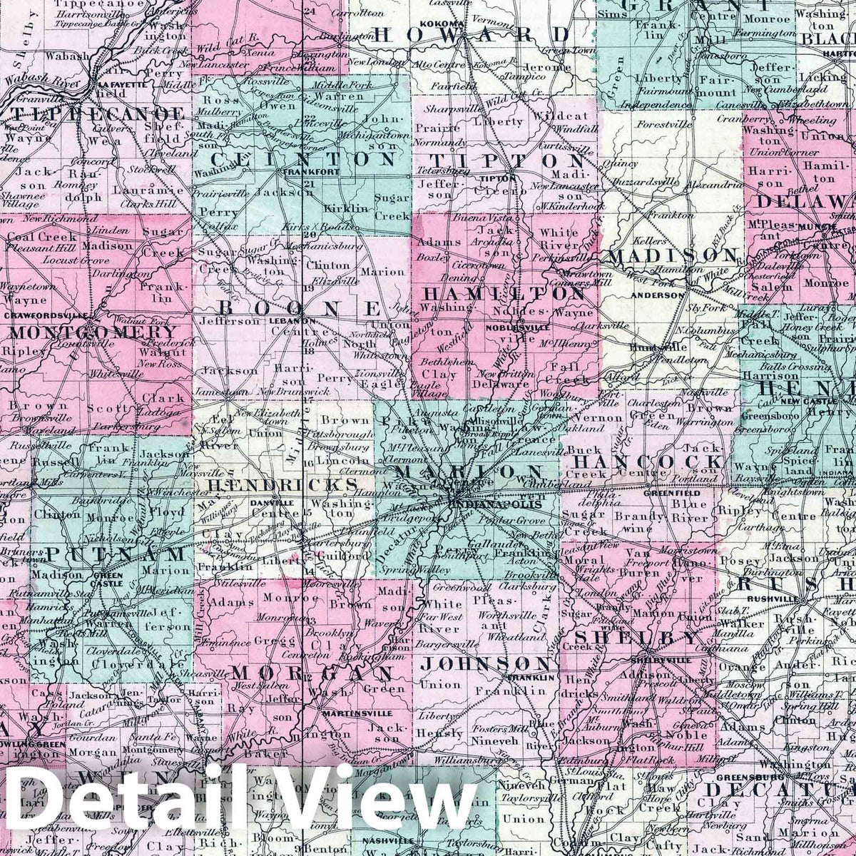 Indiana - Railroad Map, 1864 - Historical Map Print