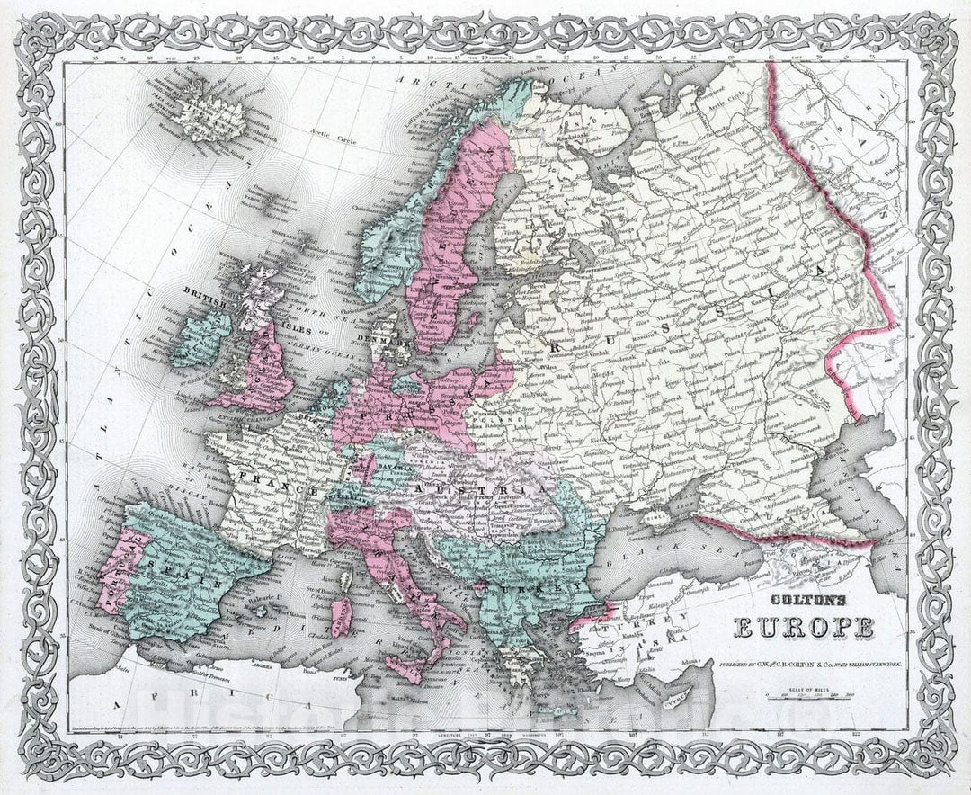 Historic Map : 1869 Europe. - Vintage Wall Art