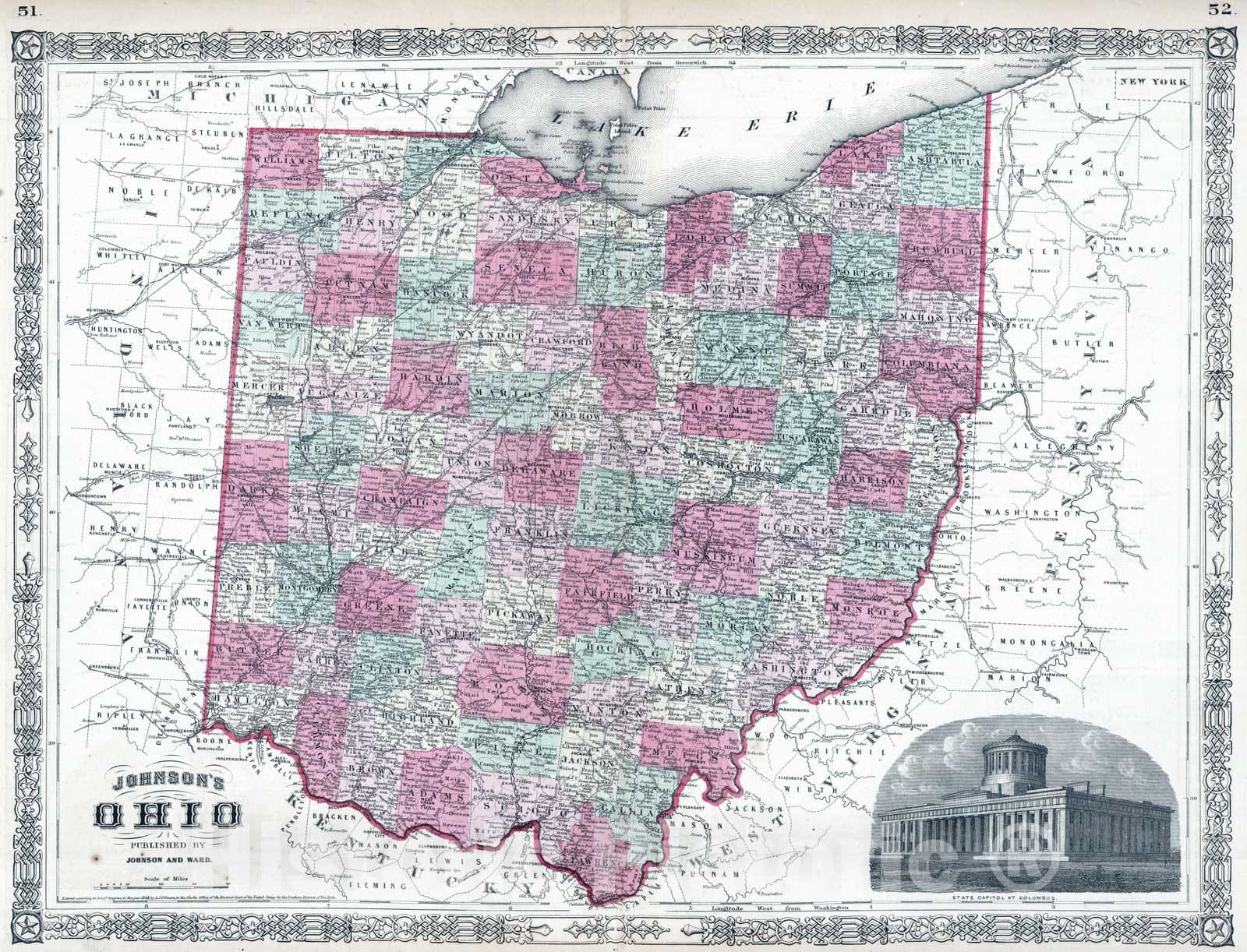 Historic Map : 1864 Ohio - Vintage Wall Art
