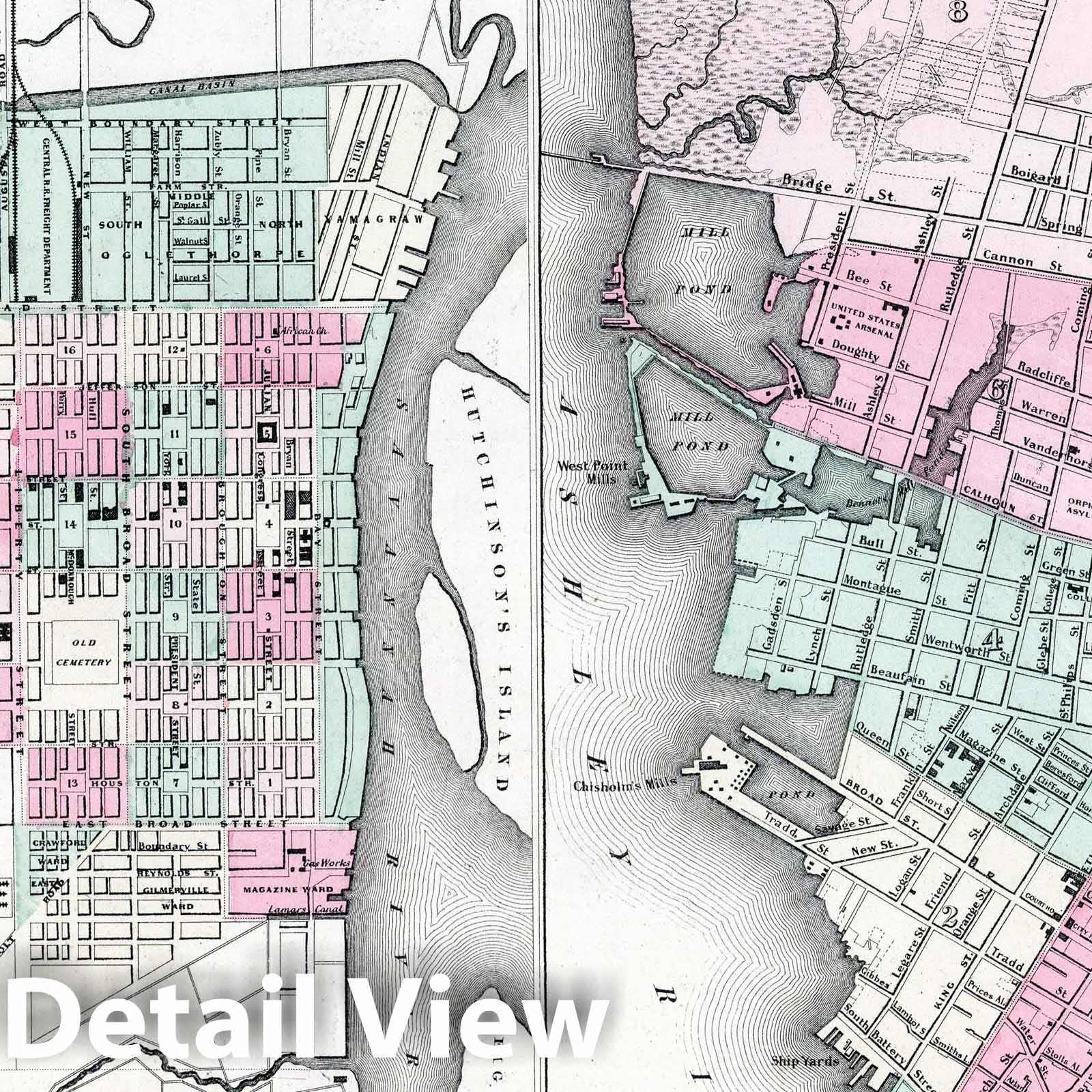 Savannah, Georgia and Charleston, South Carolina, 1869 - Historical City Plan Map Print