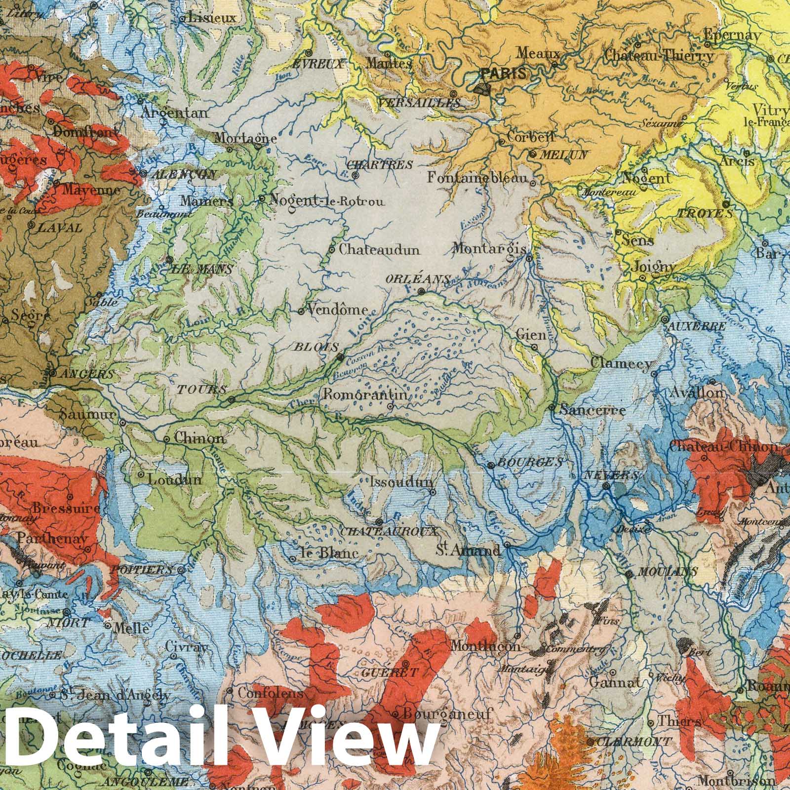 Geological Map of France, 1882 - Historical Map Print