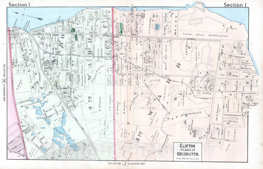 Historic Map : 1887 Section I. Clifton, Village of Edgewater. (Staten Island, New York). - Vintage Wall Art