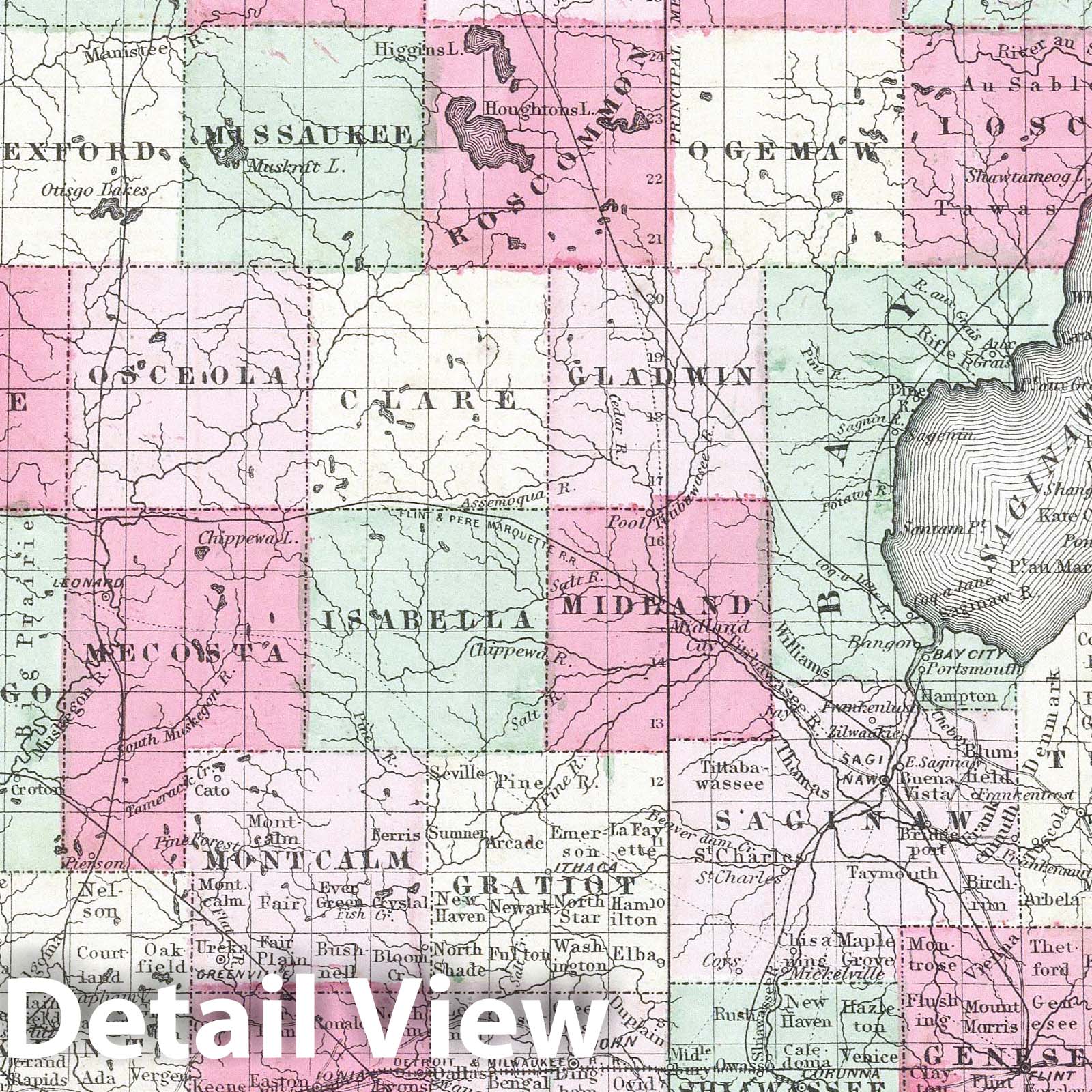Michigan - Boundary Map, 1865 - Historical Map Print