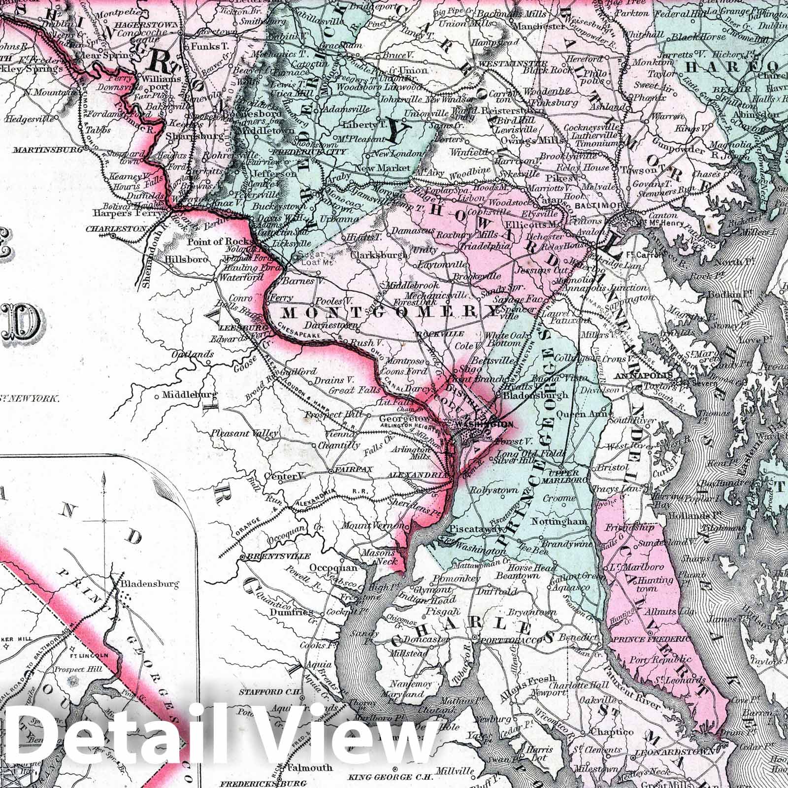 Delaware, Maryland & District of Columbia 1869 Historical Map Print