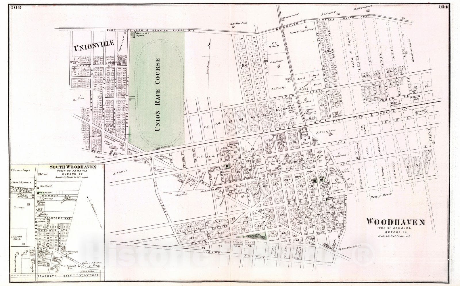 Historic Map : 1873 Woodhaven, in Jamaica. Long Island. - Vintage Wall Art