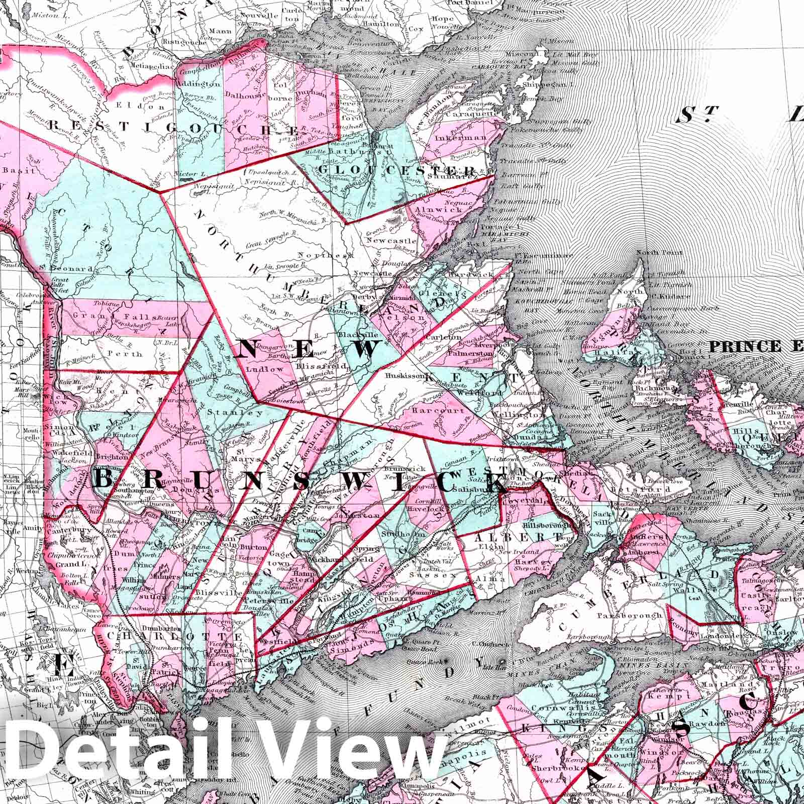 Historic Wall Map : 1869 Dominion of Canada. Provinces of New Brunswick & Nova Scotia and Prince Edward Island. - Vintage Wall Art