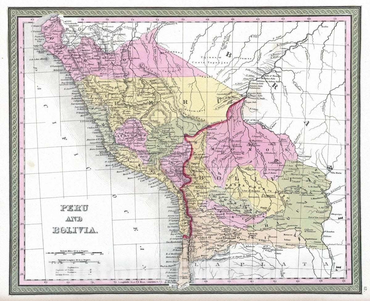 Historic Map : 1849 Peru and Bolivia - Vintage Wall Art