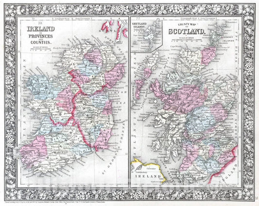 Historic Map : 1865 County map of Scotland - Vintage Wall Art