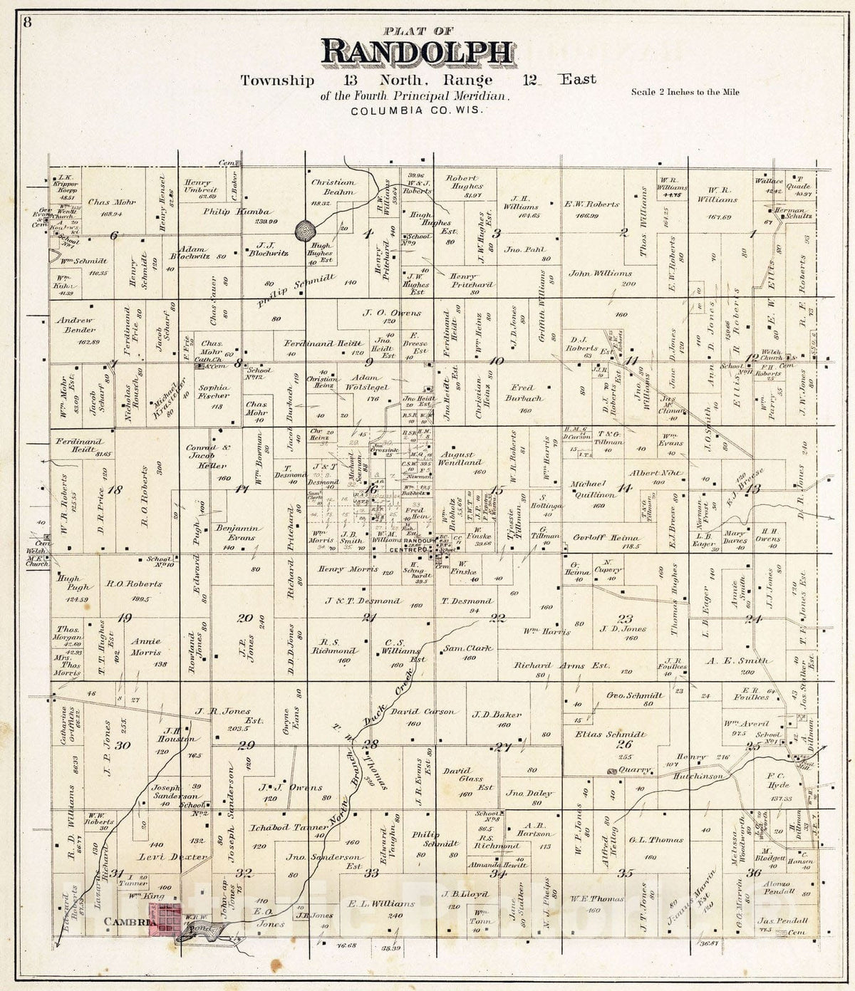 Historic Map : 1890 Randolph Township, Columbia County, Wisconsin. - Vintage Wall Art