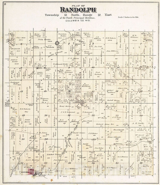 Historic Map : 1890 Randolph Township, Columbia County, Wisconsin. - Vintage Wall Art