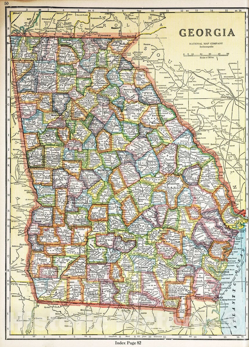 Historic Map : National Atlas - 1927 Georgia - Vintage Wall Art