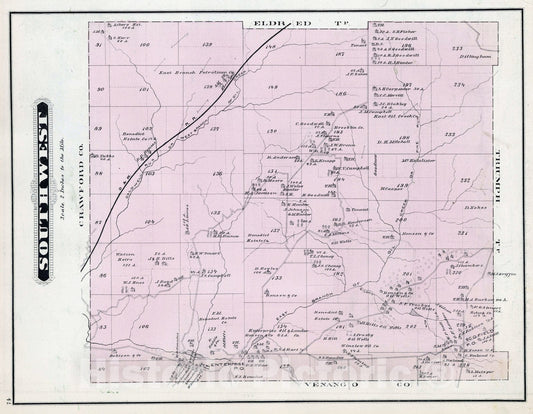 Historic Map : 1878 Southwest, Warren County, Pennsylvania. - Vintage Wall Art