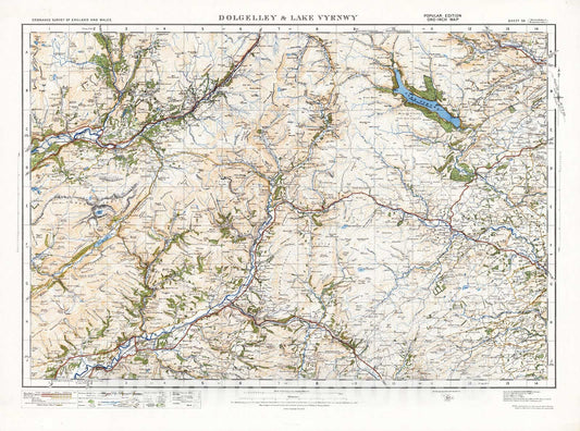 Historic Map : National Atlas - 1919 Sheet 59. Dolgelly & Lake Vyrnwy. - Vintage Wall Art