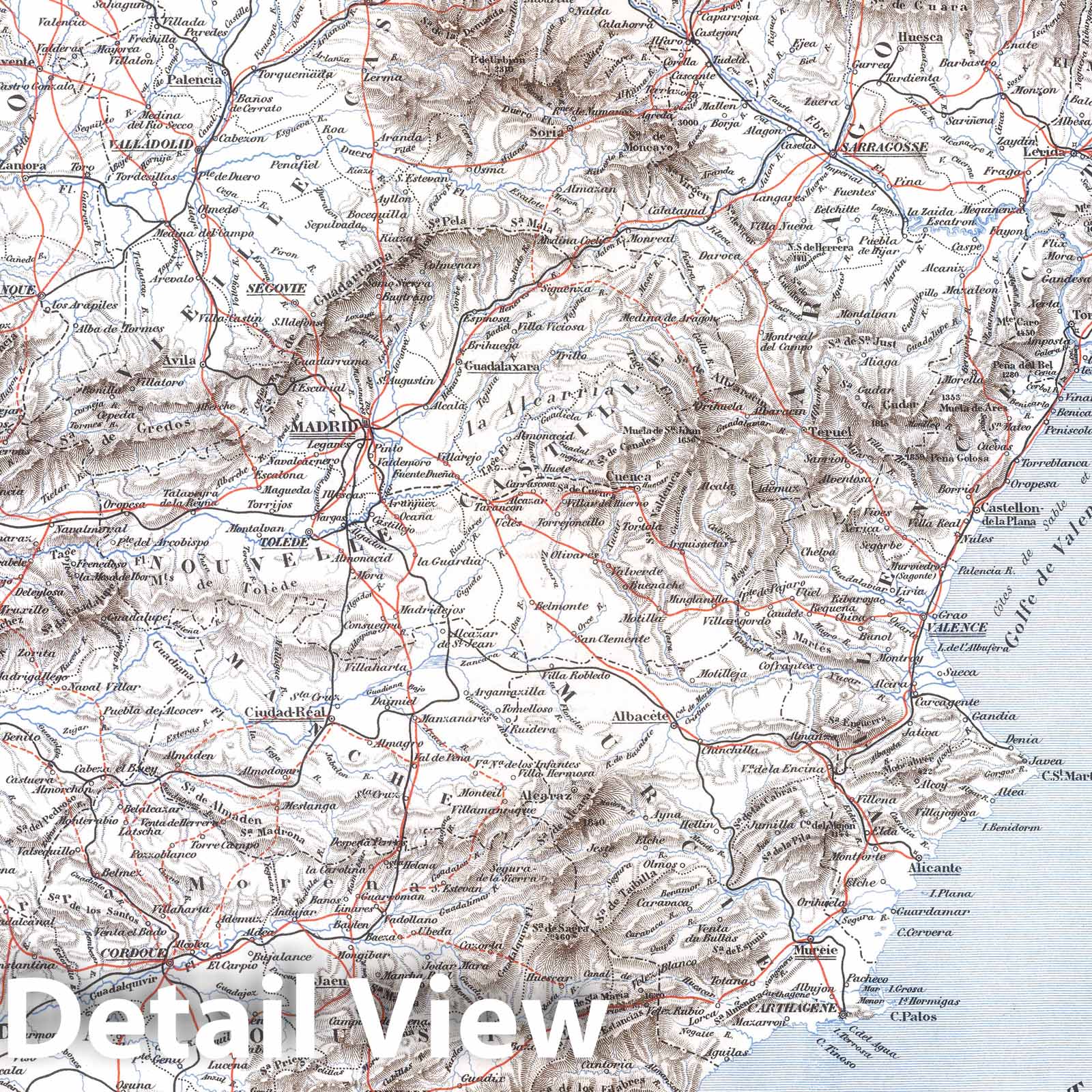 Iberian Peninsula - Physical and Military Map, 1882 - Historical Map Print