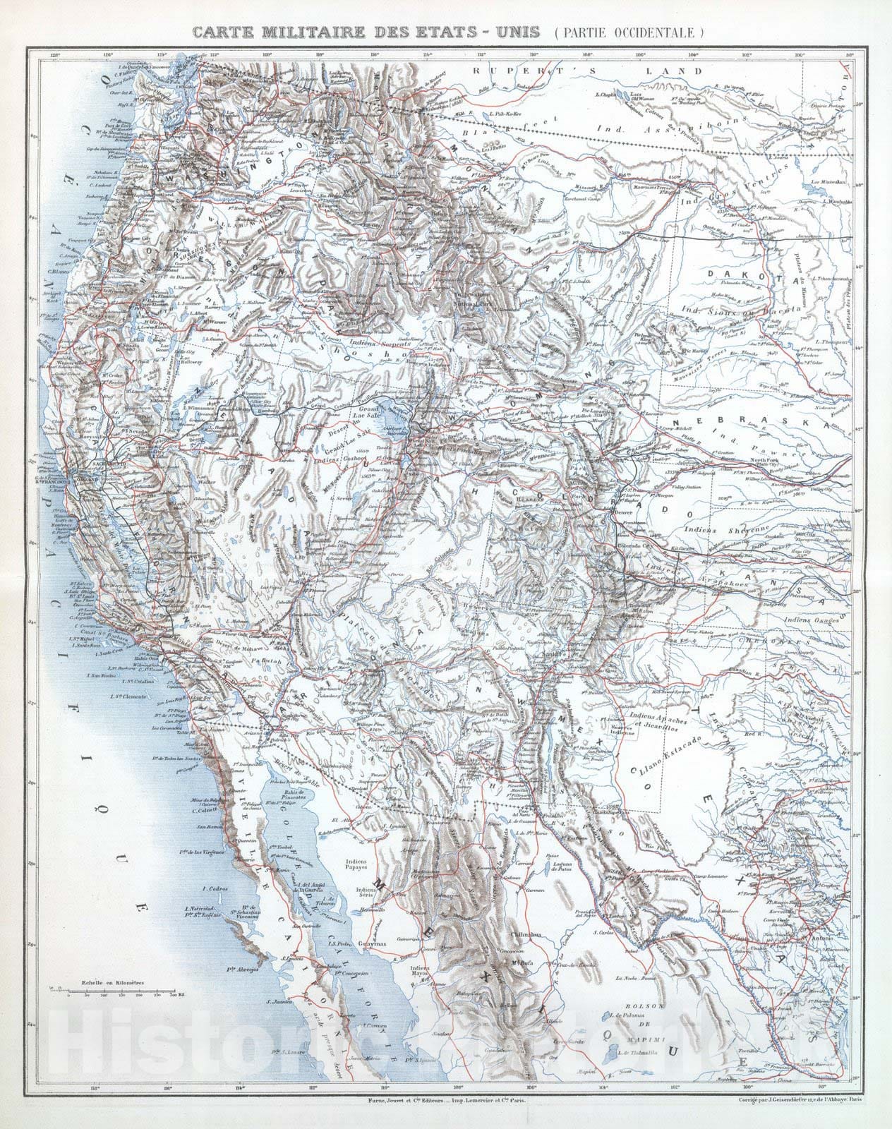 Historic Map : United States, 1882 Carte Militaire des Etats - Unis (Partie Occidentale). , Vintage Wall Art