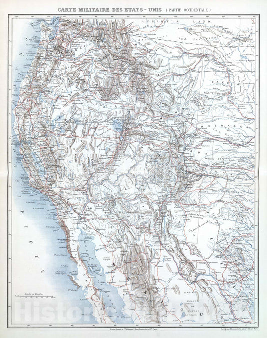 Historic Map : United States, 1882 Carte Militaire des Etats - Unis (Partie Occidentale). , Vintage Wall Art