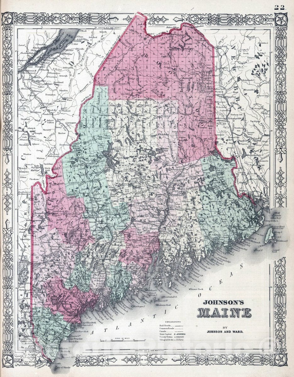 Historic Map : 1864 Maine - Vintage Wall Art