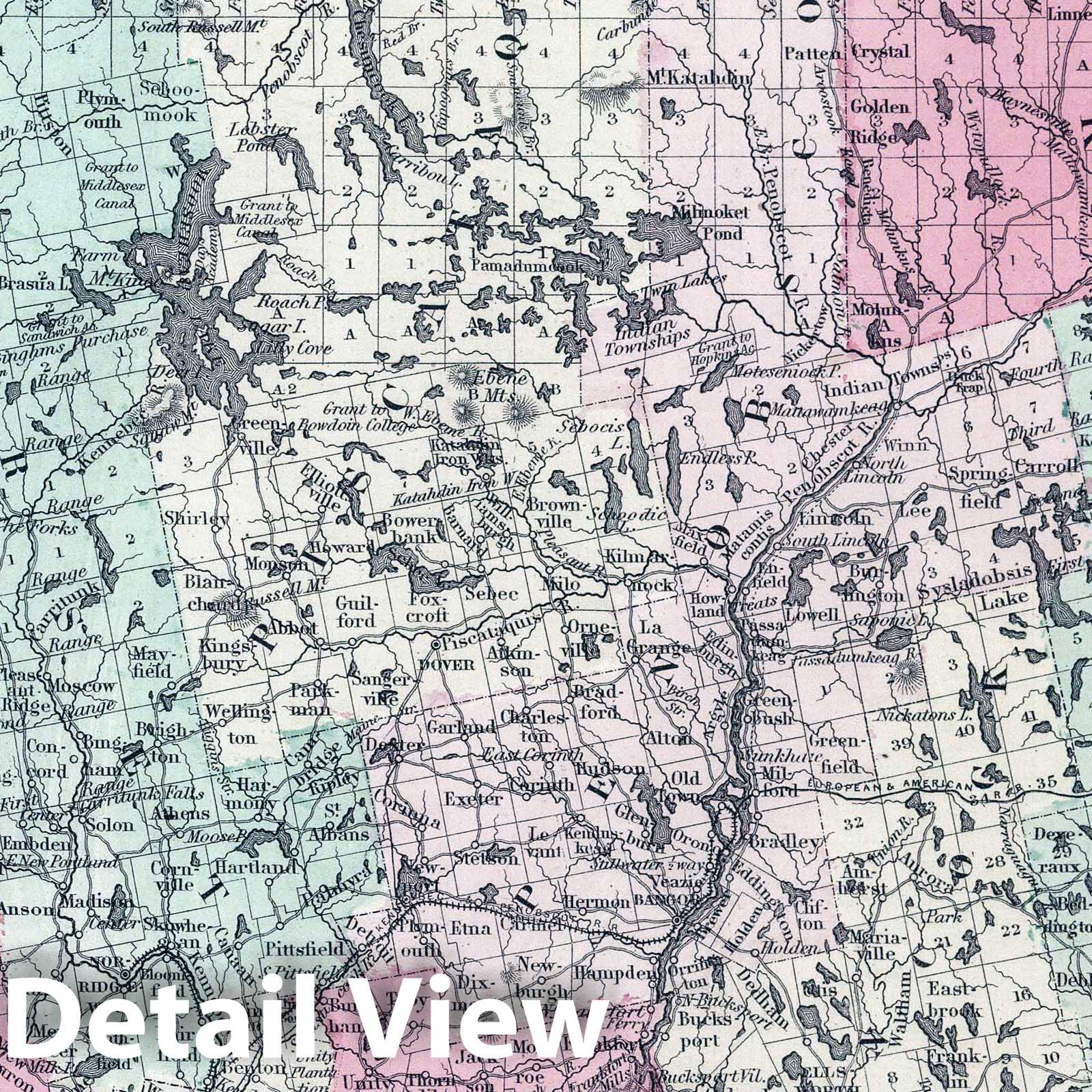 Maine - Physical Map, 1864 - Johnson's Family Atlas Print